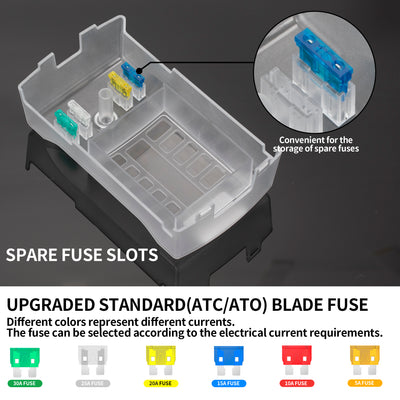 12 Way ATO/ATC Fuse Block with Dual Positive Power Inputs and LED Indicators - DAIER