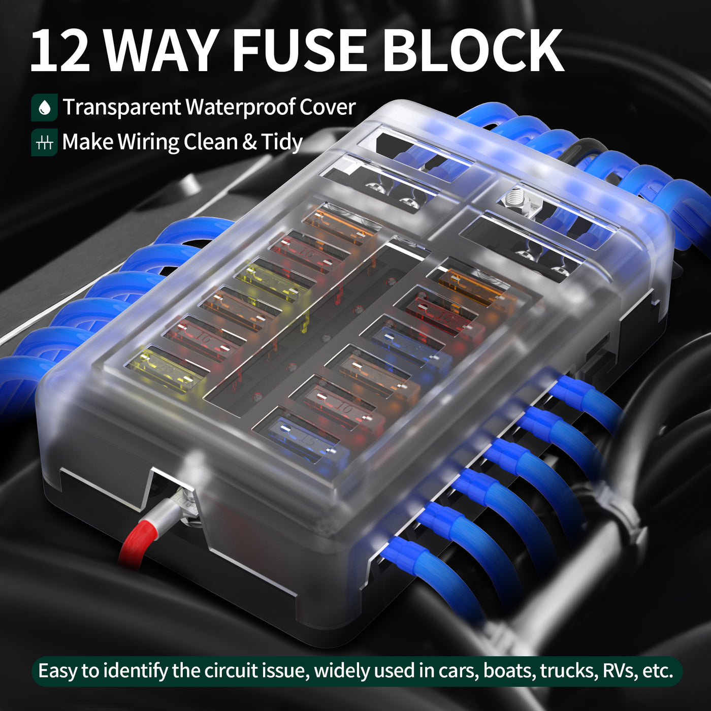 FB-1714 12-Way Blade Fuse Block with Waterproof Cover