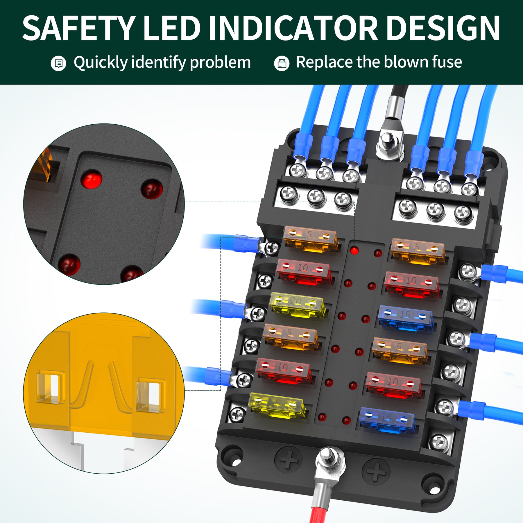 12 Way 12V 24V ATC/ATO Blade Fuse Block with LED Indicator – DAIER