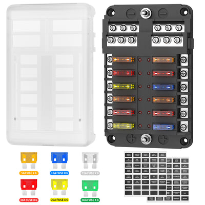 FB-1714 12 Way 12V 24V ATC ATO Blade Fuse Block with LED Indicator