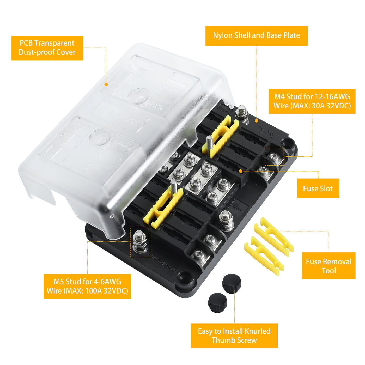 8 Way Dual-Circuit Blade Fuse Block with Ground Bus | 100A 12V-32V – DAIER