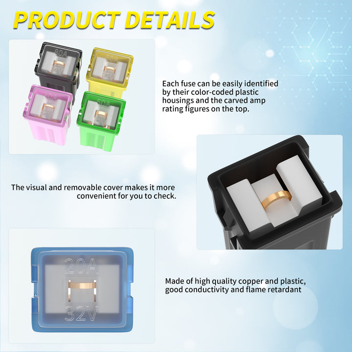 36PCS 20A-80A Low Profile and Tall Profile Jcase Box Fuses