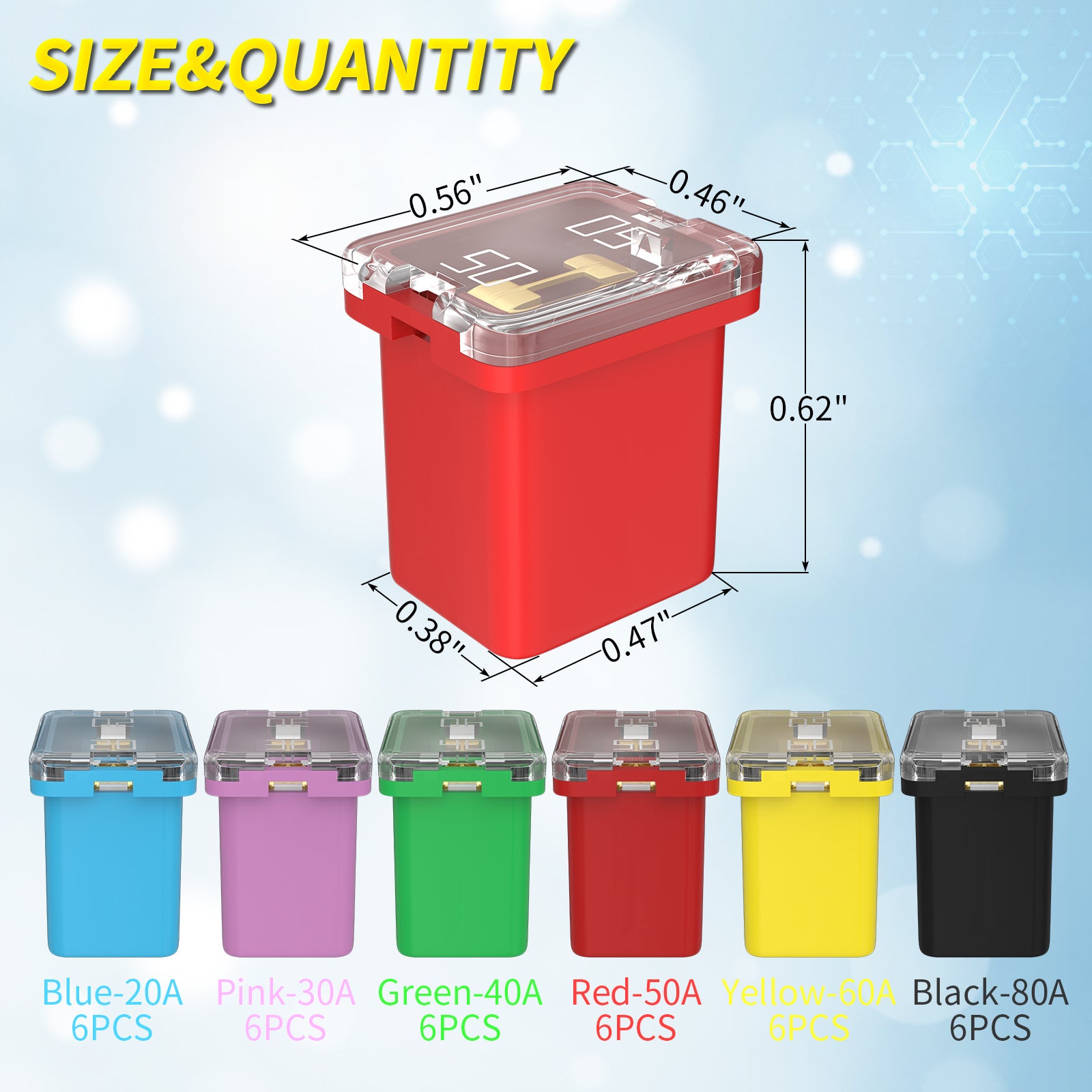 36PCS 20A-80A Low Profile and Tall Profile Jcase Box Fuses Assortment ...