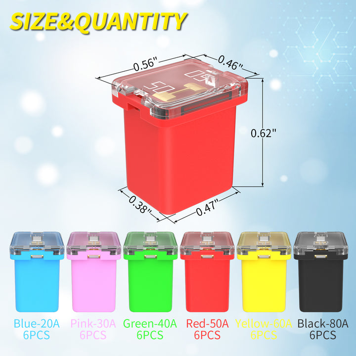 36PCS 20A-80A Low Profile Jcase Box Fuses Assortment Kit – DAIER