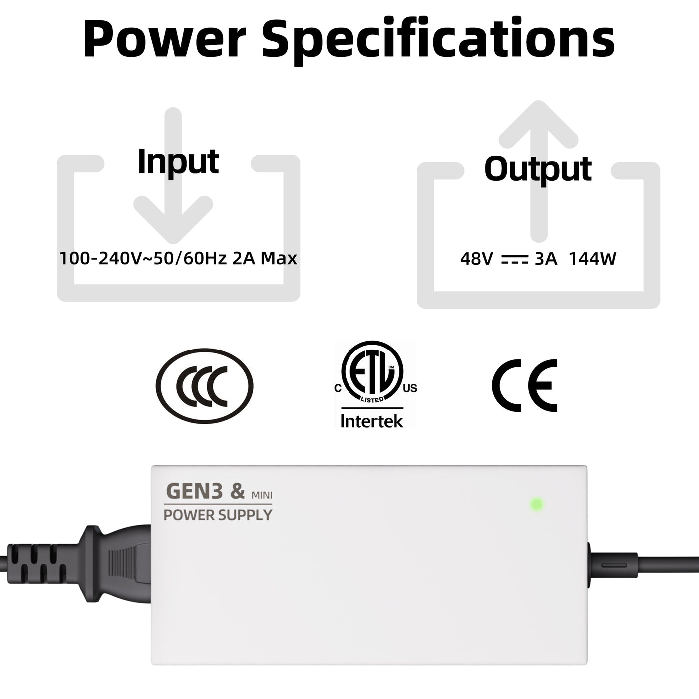 Starlink Mini & Gen 3 Max. 144W Power Supply AC to DC Adapter