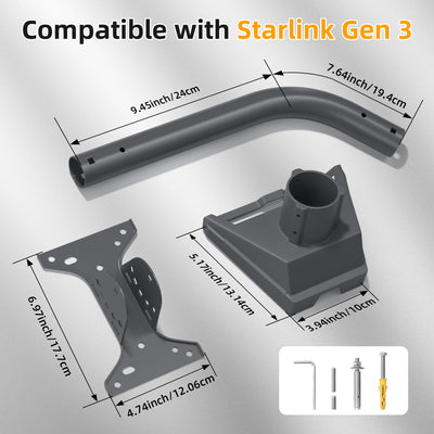 Starlink Gen 3 Standard Wall and Roof Mount Kit with Pipe Adapter and Pole