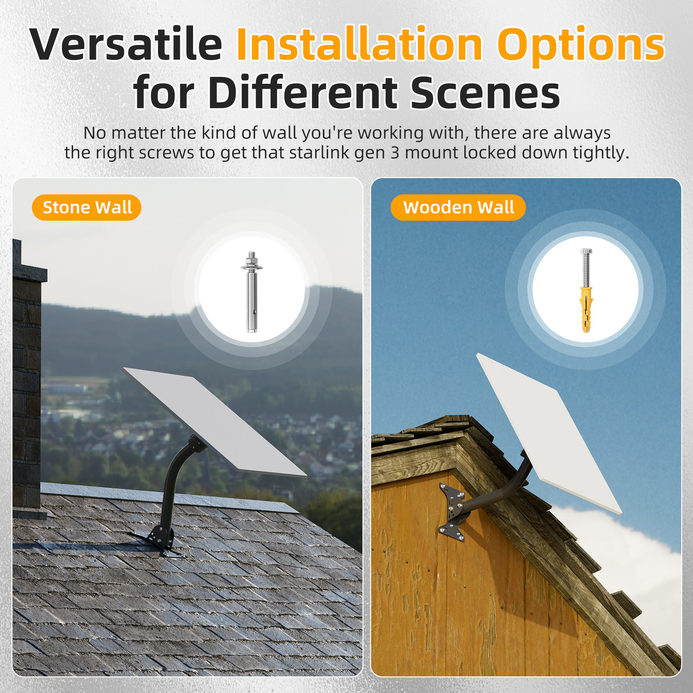 Starlink Gen 3 Standard Wall and Roof Mount Kit with Pipe Adapter and Pole