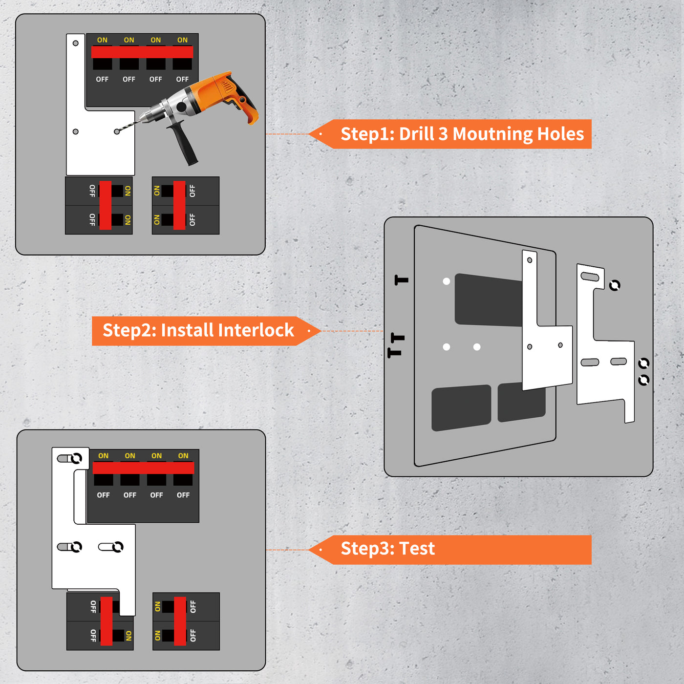 Generator Interlock Kit - General Electric GE 150/200A (GE-200HDA), 2-1/4" Spacing