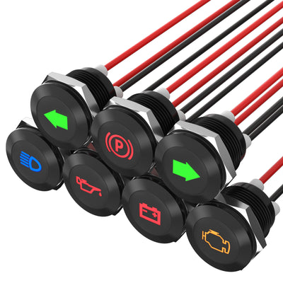 7PCS 12mm 12VDC Waterproof Metal Indicator Light Sets with Wire Lead - DAIER