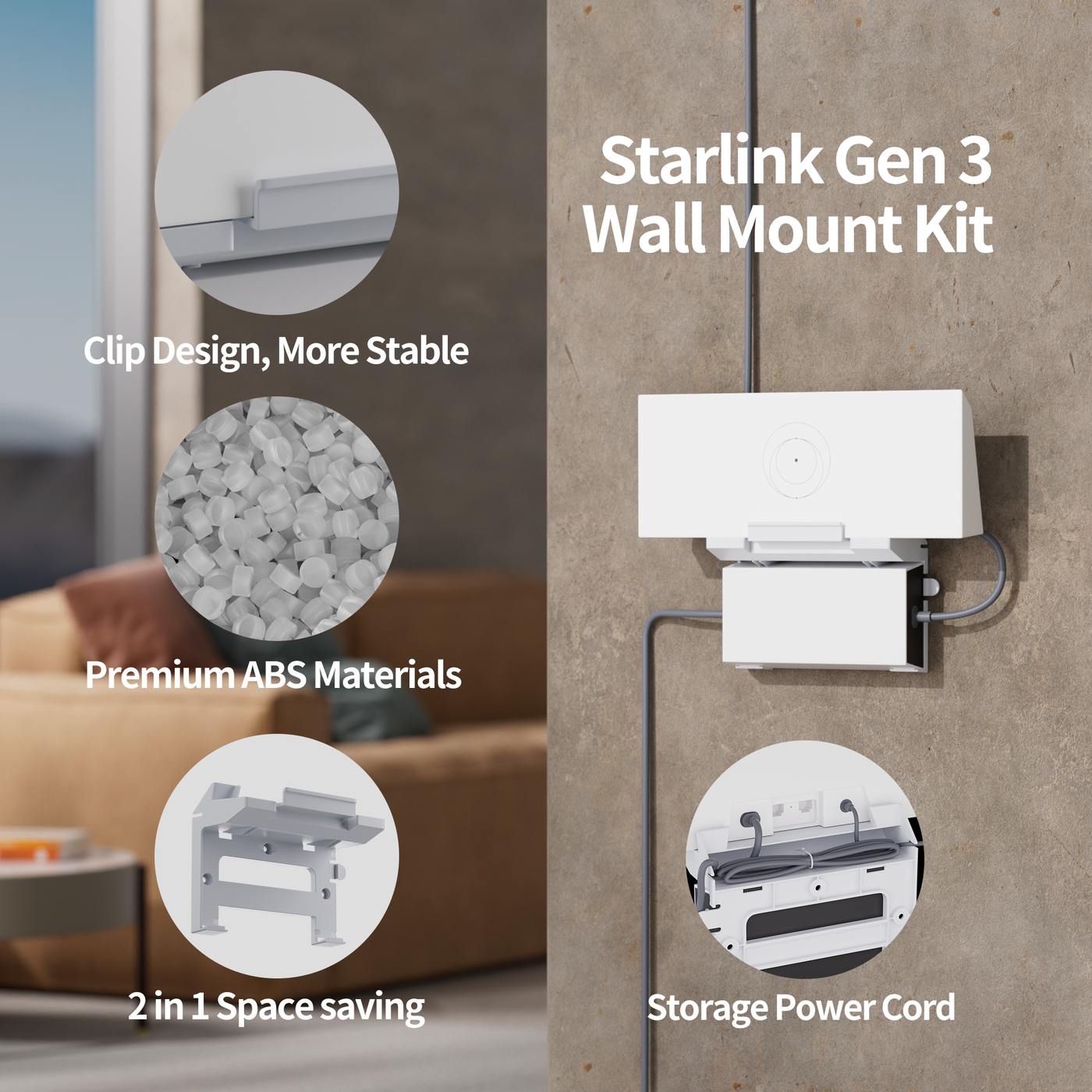 Starlink Standard Wall Mount Kit for Gen 3 Router and Power Supply