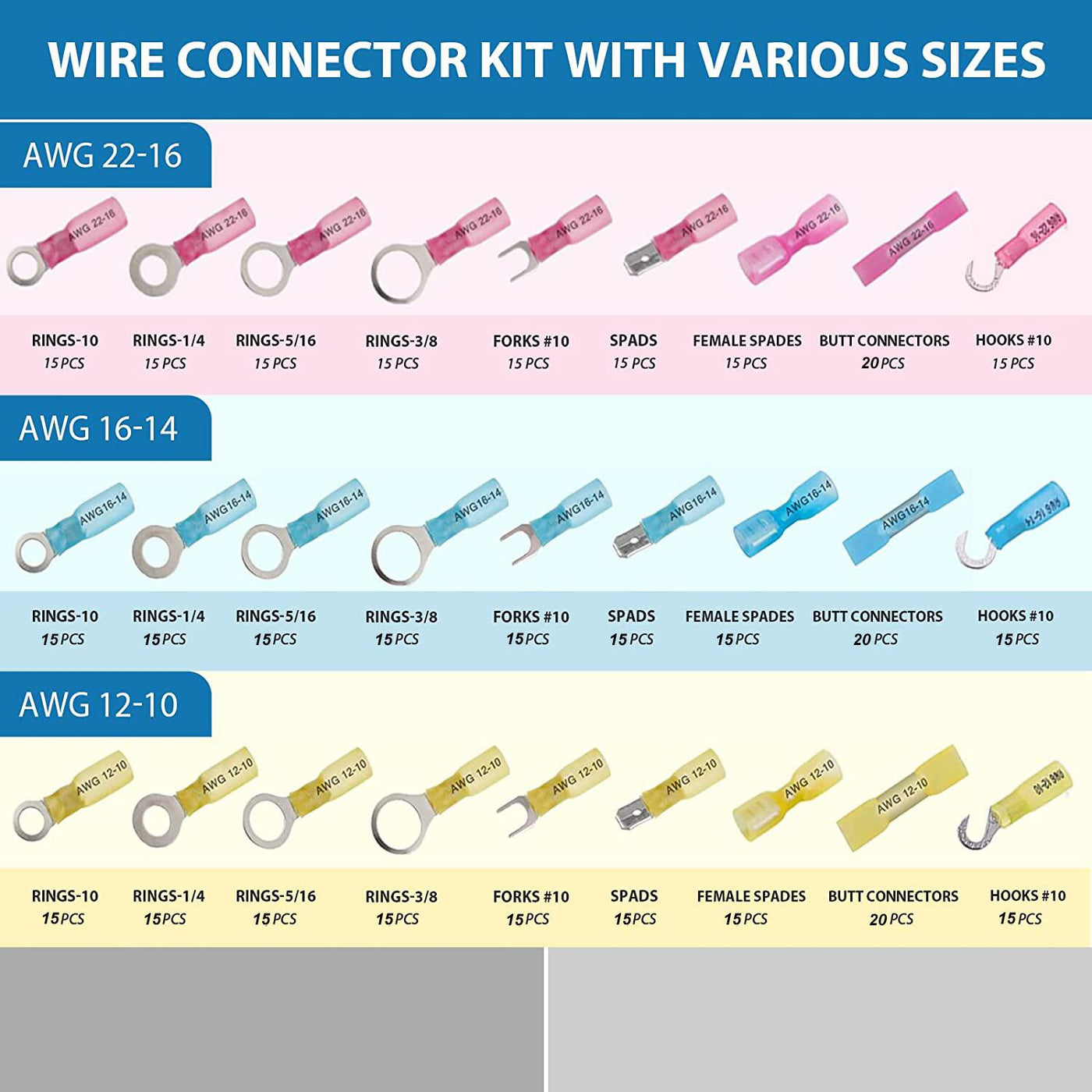 HT-P1 435PCS Heat Shrink Wire Connector Kit Various Sizes