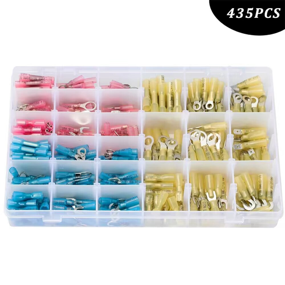 435PCS Heat Shrink Wire Connector Kit with Ring Fork Spade Butt Splice ...