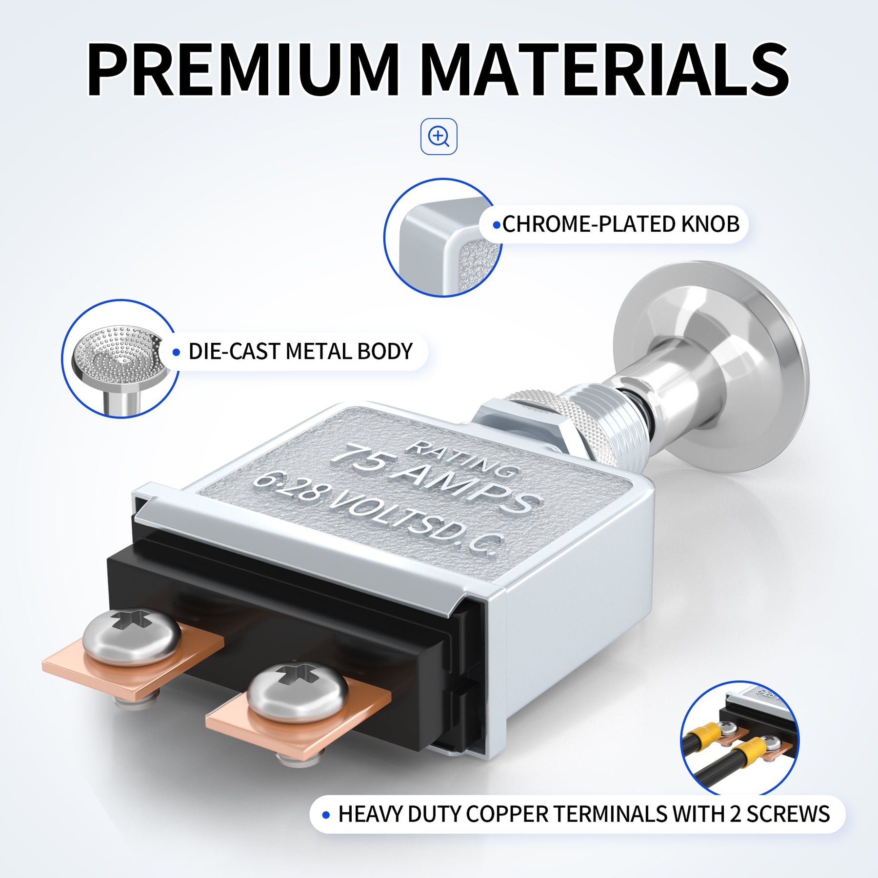 Heavy Duty 75 Amp 6-28V DC ON-OFF Push Pull Switch with Chrome-Plated ...