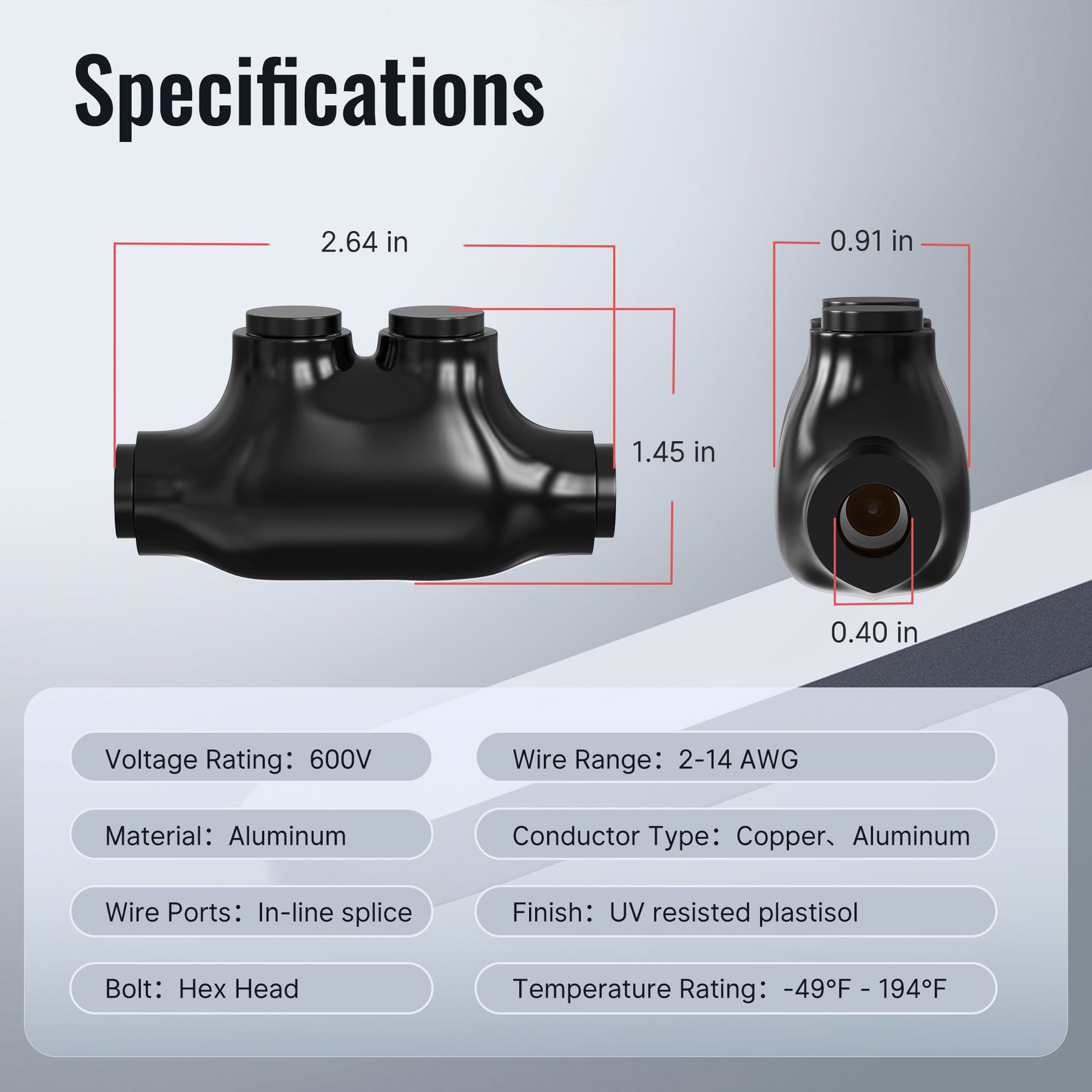 2 AWG - 14 AWG 2-Port In-line Entry Insulated Tap Connector – DAIER