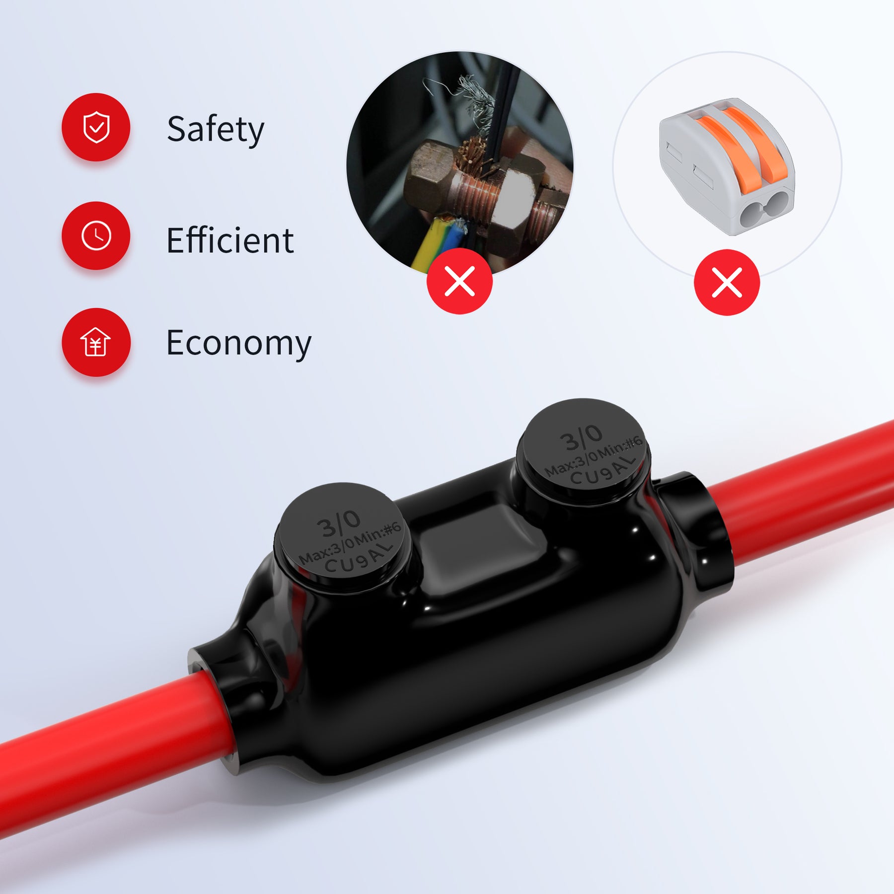 3/0 AWG – 6 AWG 2-Port Inline Splice Multi-Tap Pre-Insulated Connector ...
