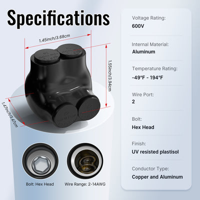 2-14 AWG 2-Port Aluminum to Copper Single-Side Multi-Tap Pre-Insulated Connector