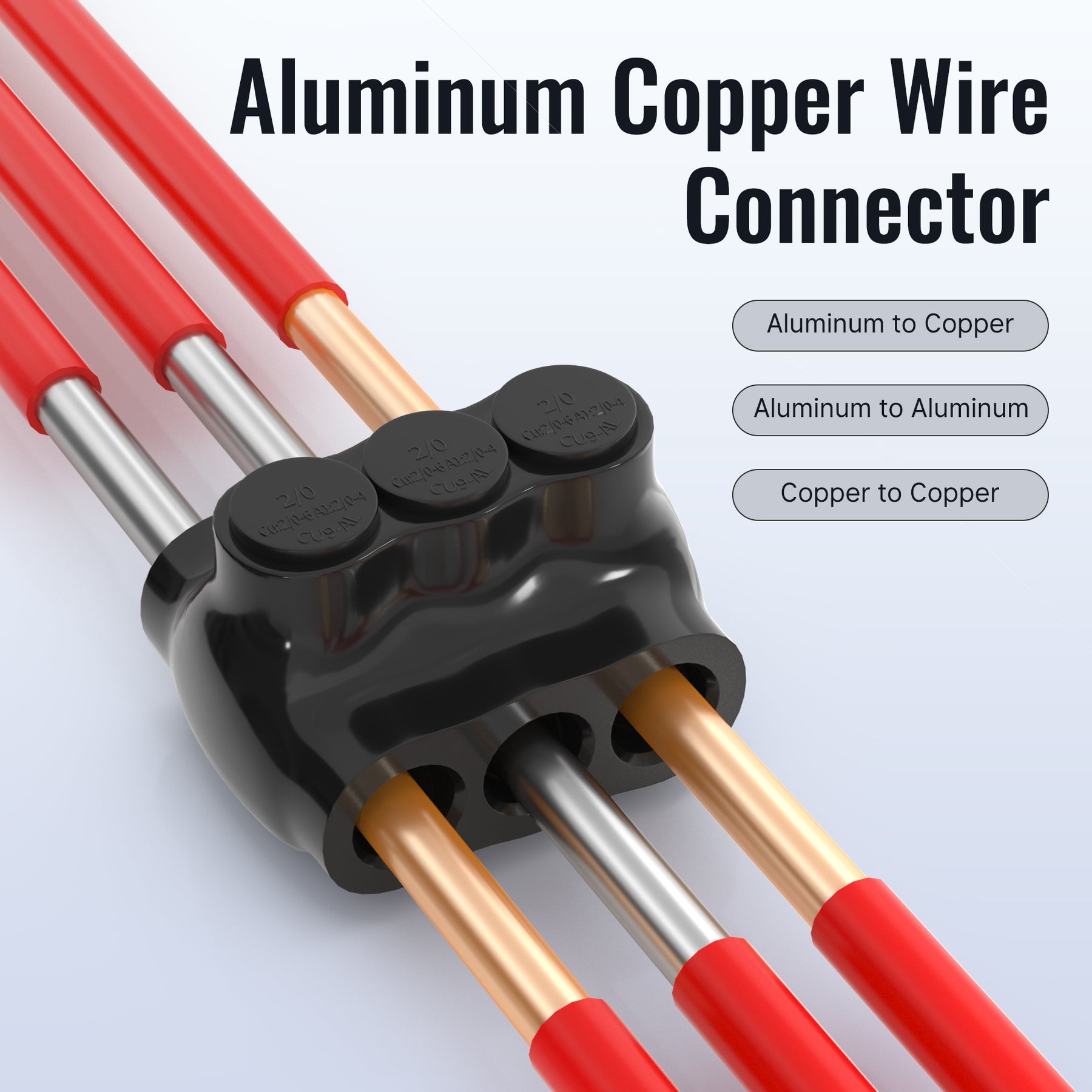 2/0-6AWG 3 Port Dual Entry Pre-Insulated Splice Power Wire Connector ...