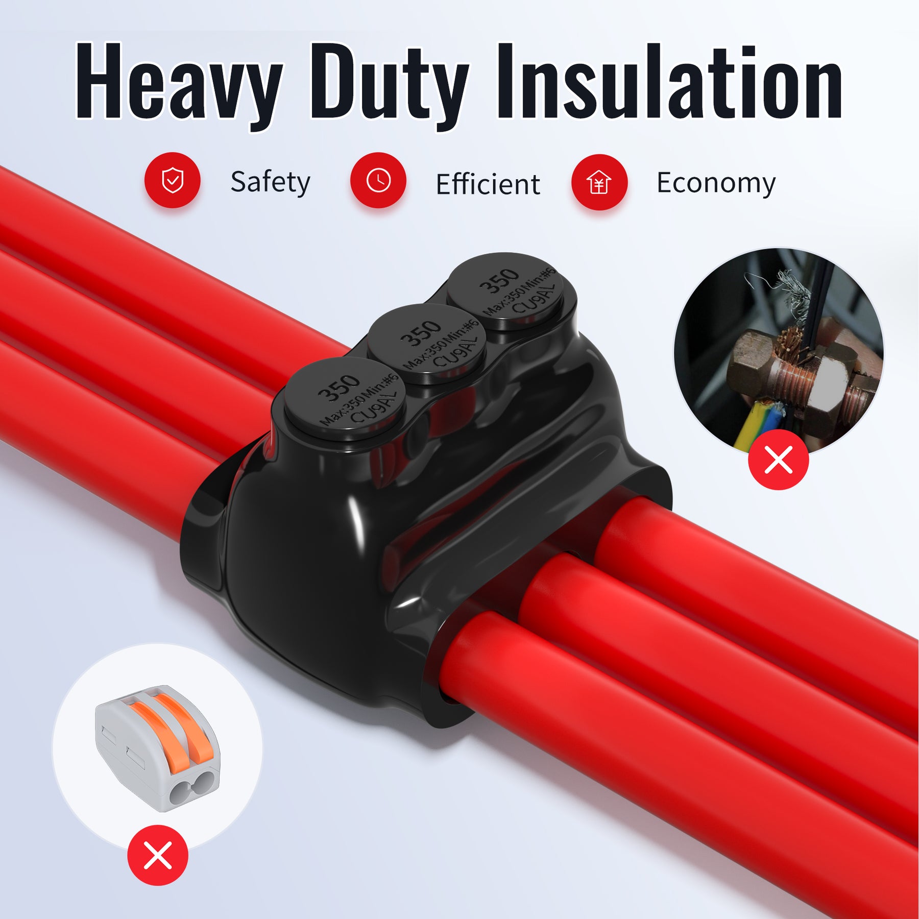 350 MCM - 6 AWG 3-Port Dual-Sided Entry Multi-Tap Pre-Insulated Connec ...