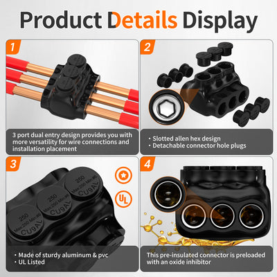 250 MCM - 6 AWG 3 Port Dual-Sided Entry Pre-insulated Multi-tap Connector