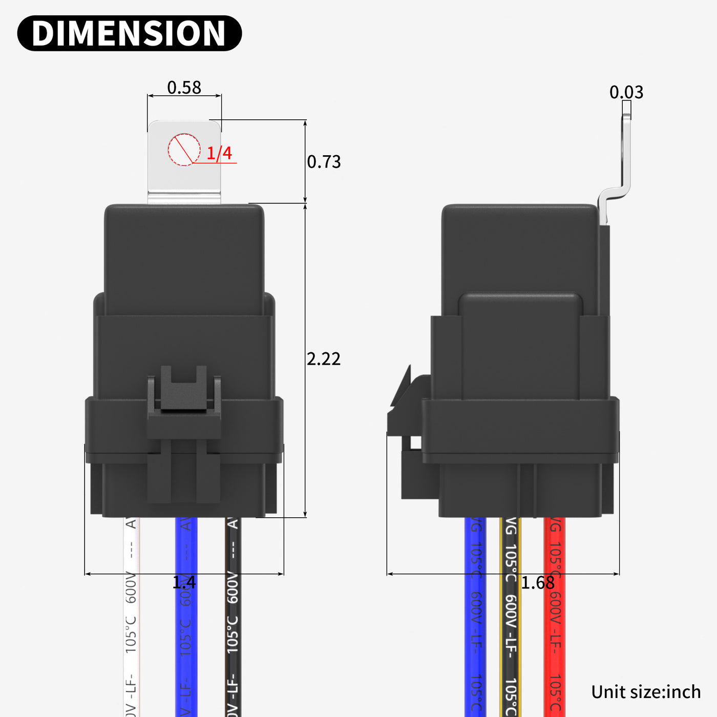 JD1914-W12V 5 Pin SPDT Relay Dimension