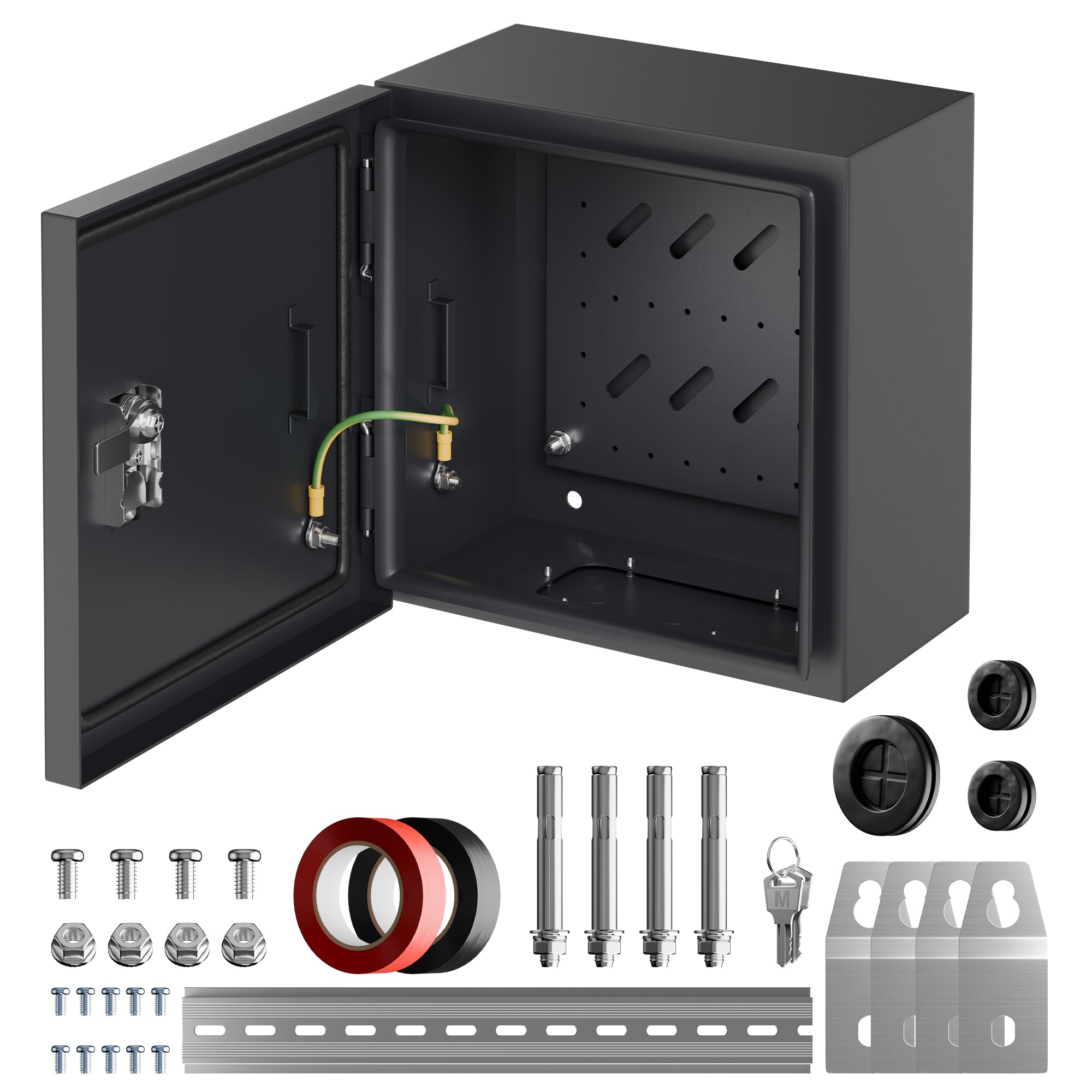 Weatherproof Lockable Metal Electrical Enclosure with DIN Rail - 9.87 ...