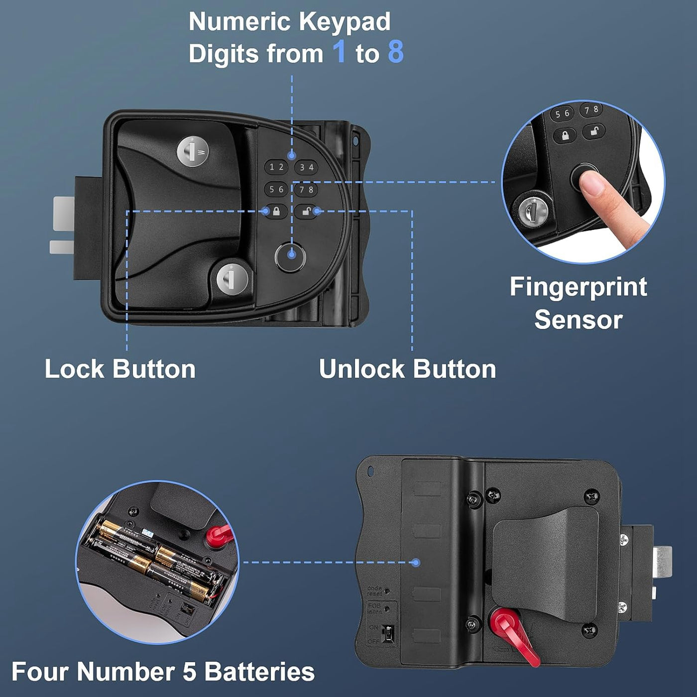 Zinc Alloy Keyless Entry RV Door Lock Kit with Keypad and Fingerprint - DAIER
