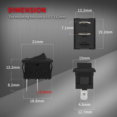 KCD1-101 20A 12V SPST ON-OFF 2Pins Rocker Switch Dimension