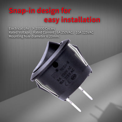 KCD1-5-101 12V Round Rocker Switch Snap-in Design for Easy Installation