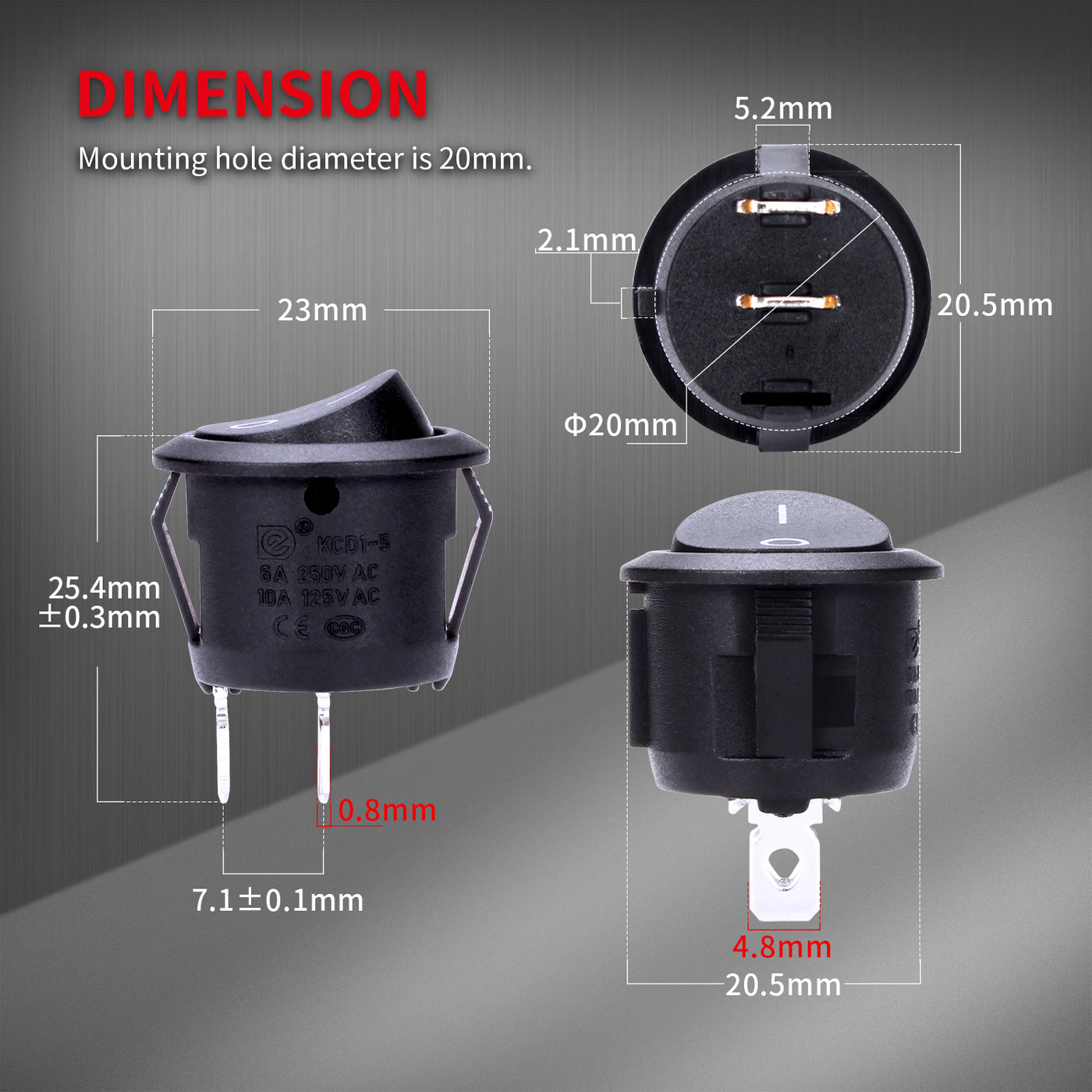 V Rocker 5 Sets 20MM ON-OFF SPST Round 12V Rocker Switch with Wires – DAIER