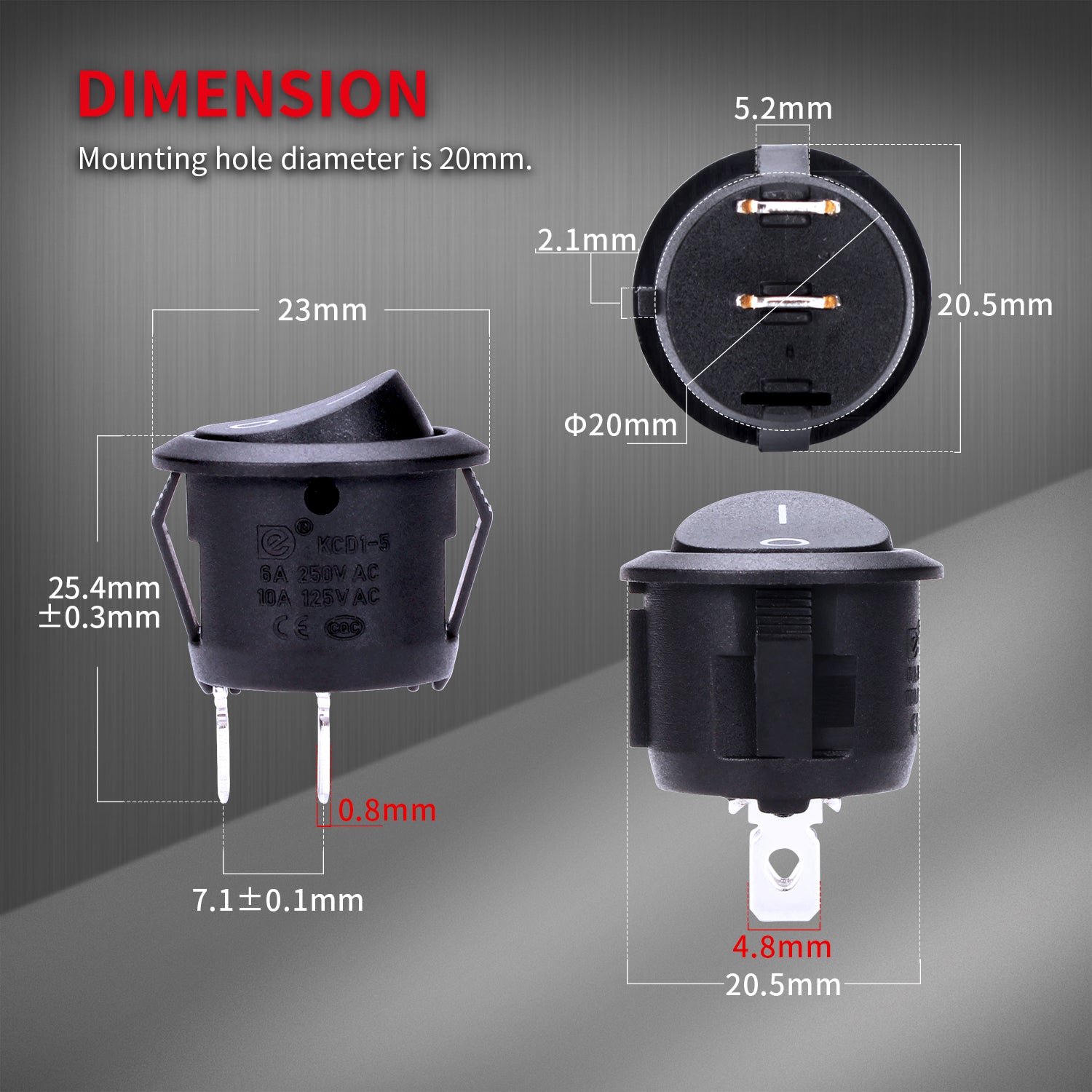 5 Sets 20MM ON-OFF SPST Round 12V Rocker Switch with Wires – DAIER