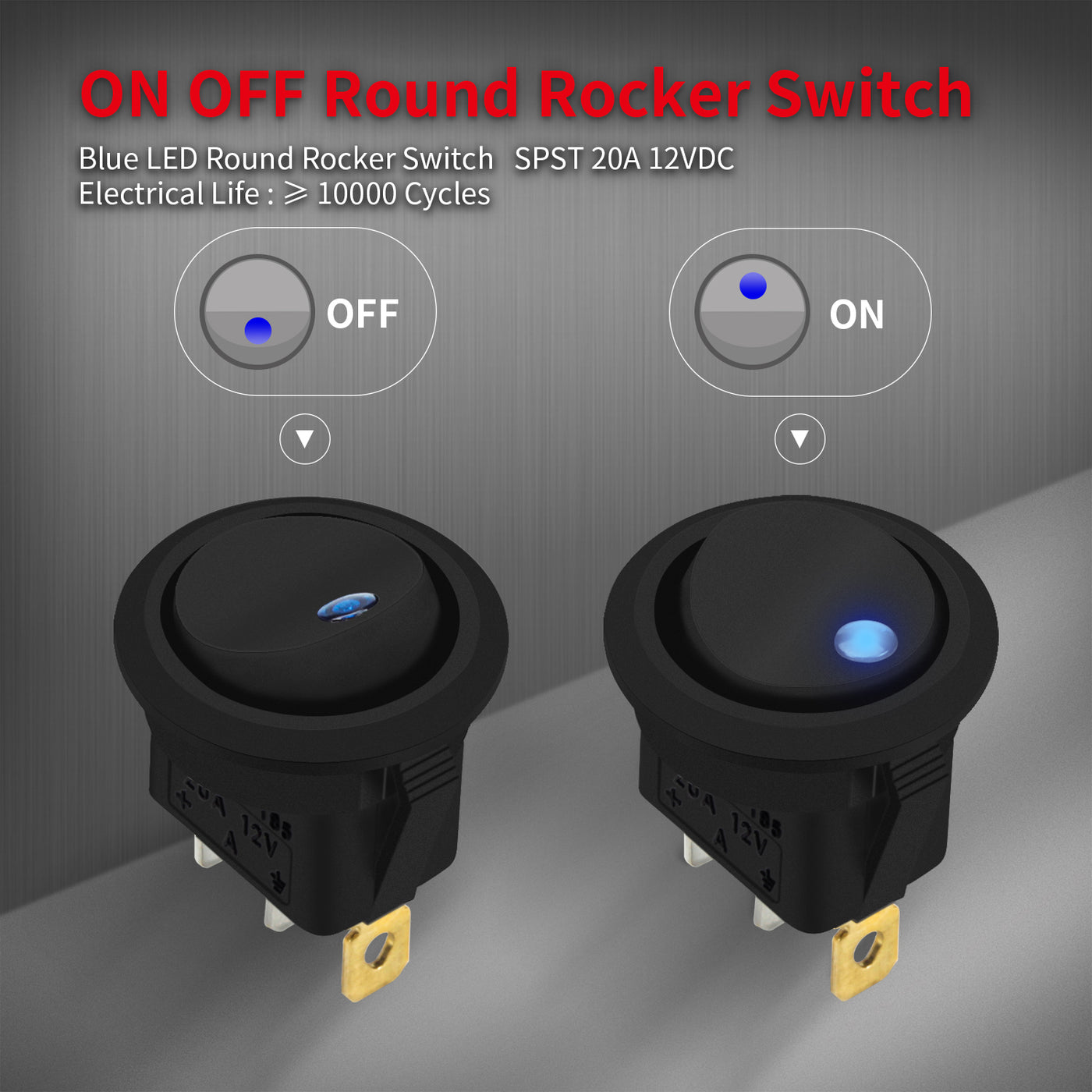 5PCS 12V 20A SPST ON-OFF Round LED Dot Lighted Rocker Switch – DAIER
