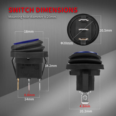 KCD1-8-101NW IP65 20A 12VDC Illuminated Round Rocker Switch Dimension