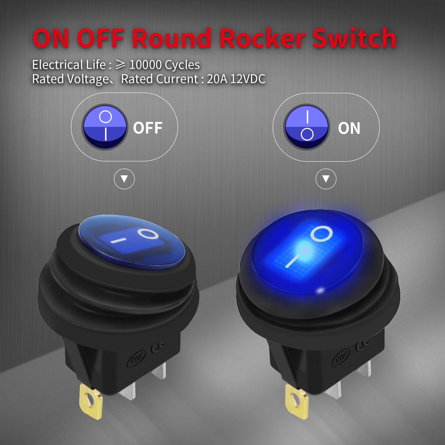 5PCS Waterproof IP65 20A 12VDC Illuminated Round Rocker Switch – DAIER