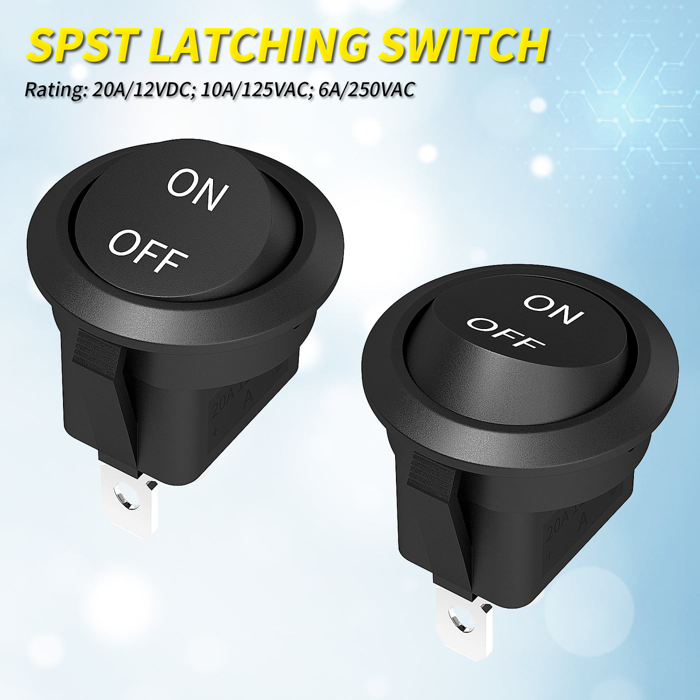KCD1-8-101 20A 12VDC Round Rocker SPST Latching Switch
