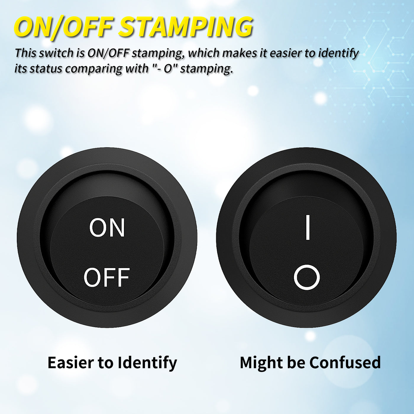 5PCS 20MM 20A 12VDC 2 Position Round Rocker Switch with ON OFF Symbol ...