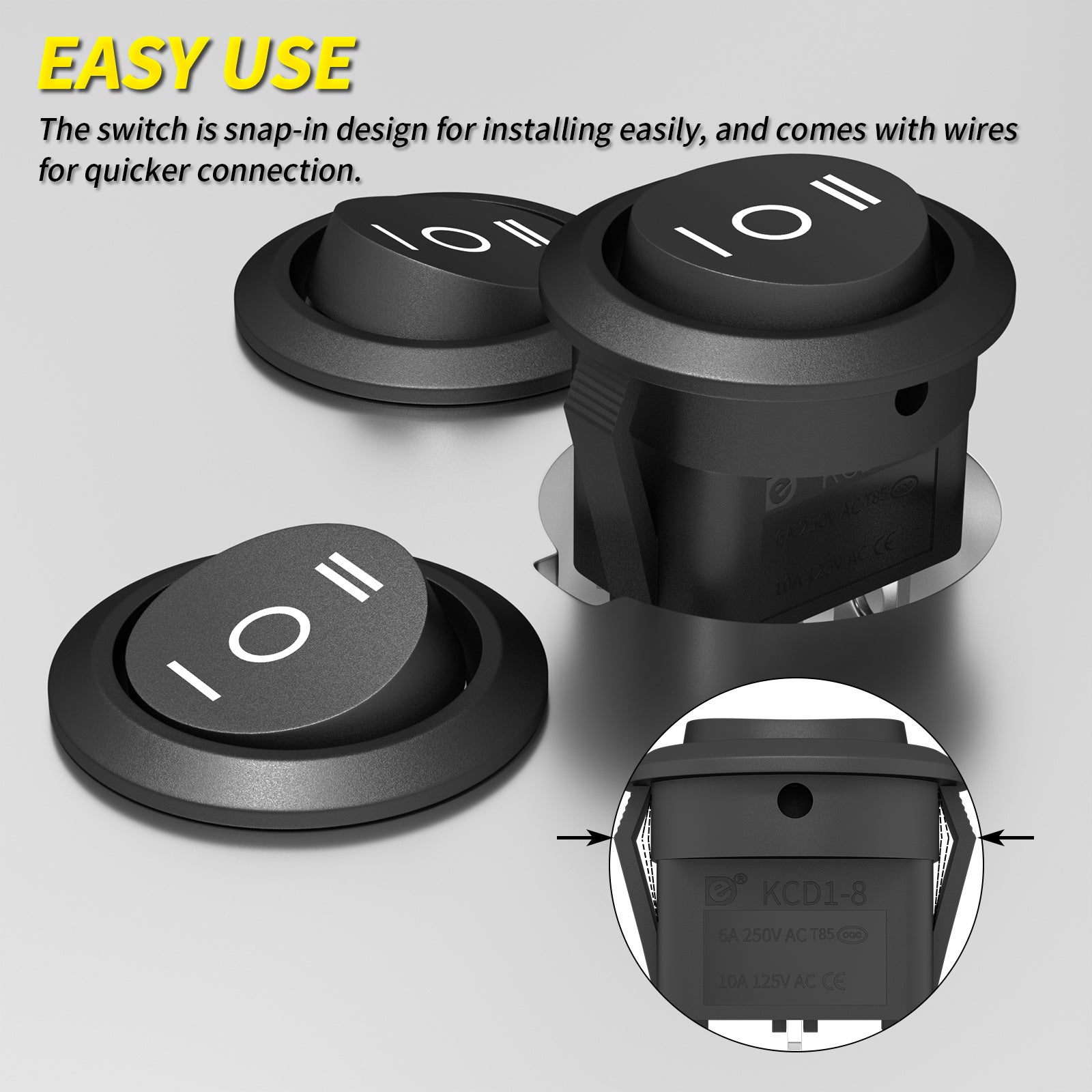 5PCS Round SPDT 3 Position ON-OFF-ON Rocker Switch with Wires – DAIER