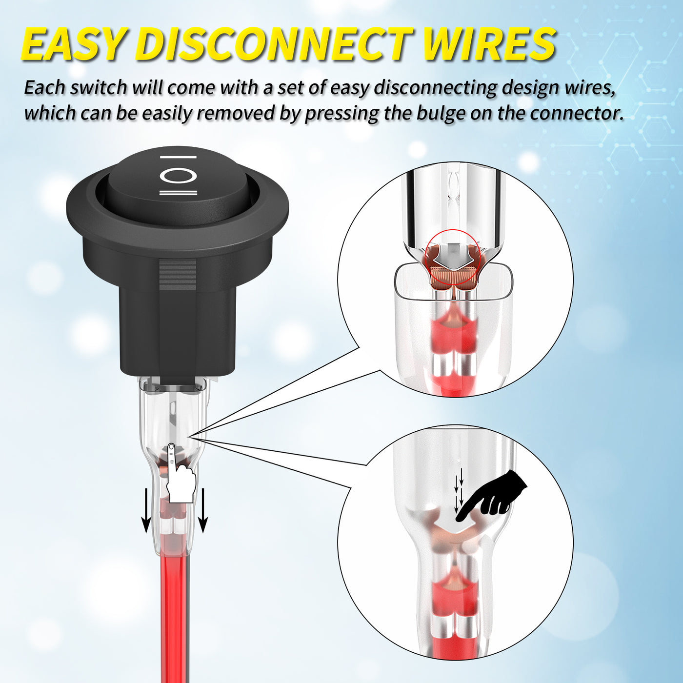 KCD1-8-103 3 Position ON-OFF-ON Rocker Switch Easy Disconnect Wires