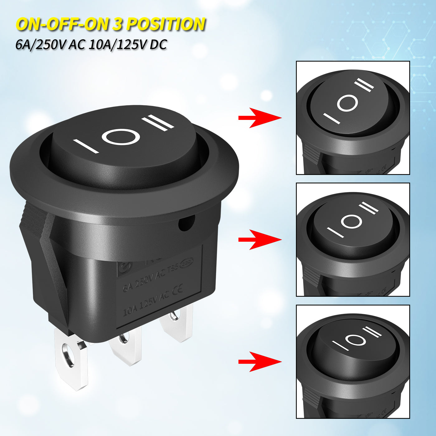 5PCS Round SPDT 3 Position ON-OFF-ON Rocker Switch with Wires – DAIER