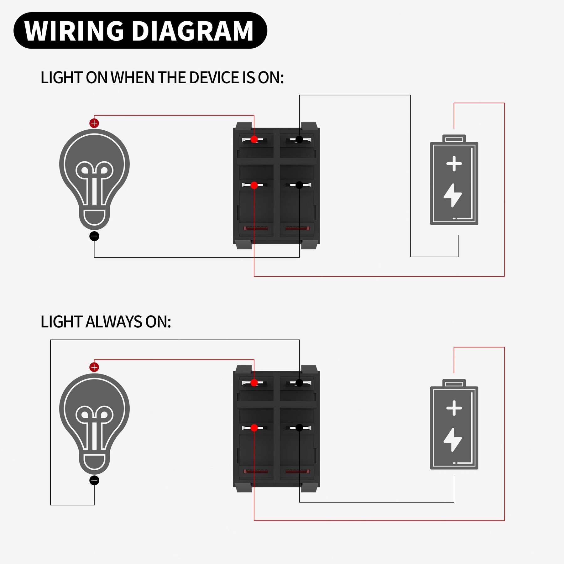 3Pcs Heavy Duty 12V 30A DPST 4 Pins Red LED Rocker Toggle Switch – DAIER