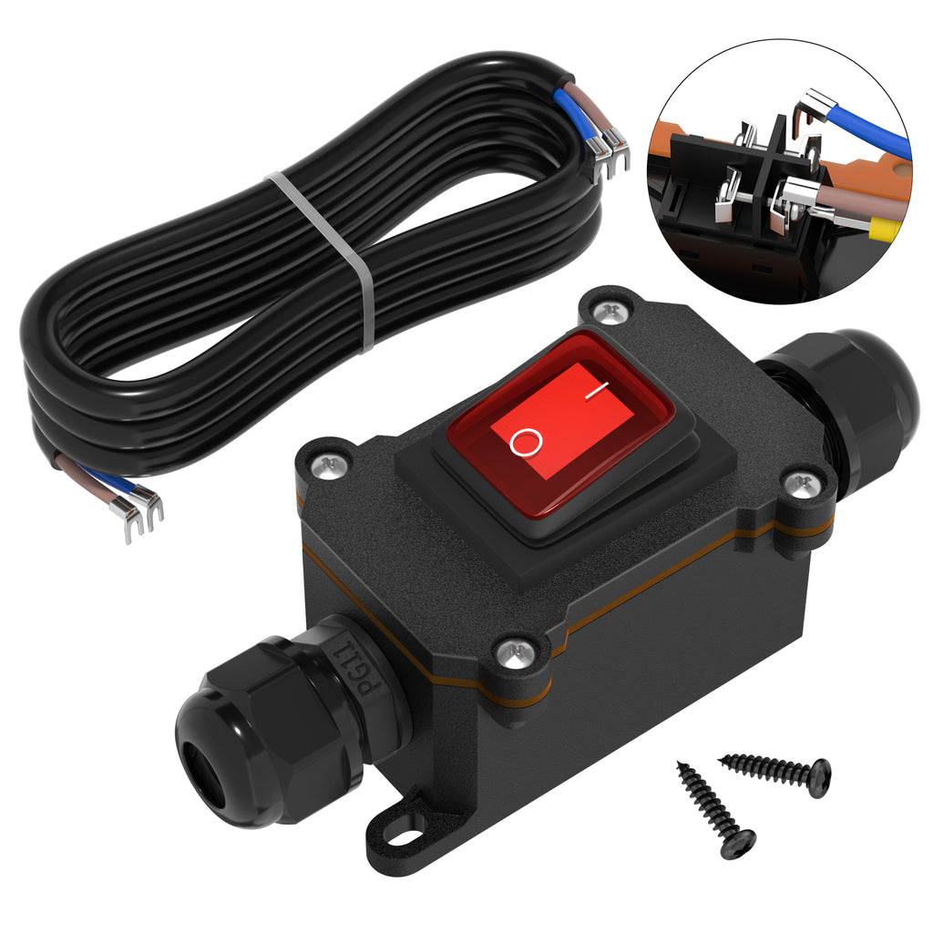 Inline-Kabelschalter 30 A 12 V – Wasserdicht IP65 Mit LED-Leuchte (Ein/Aus)