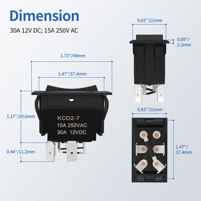12V 30A UP/DOWN Polarity Reversing Rocker Switch Panel DPDT Momentary (ON)-OFF-(ON)
