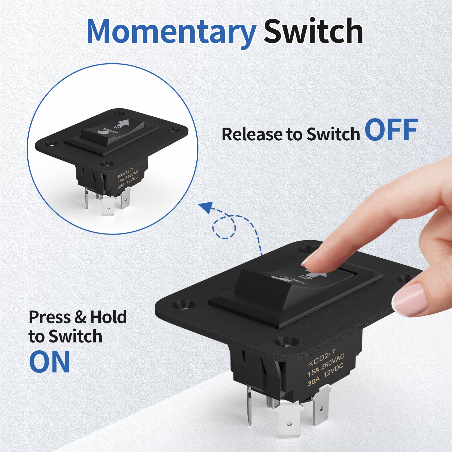 12V 30A UP/DOWN Polarity Reversing Rocker Switch Panel DPDT Momentary ...