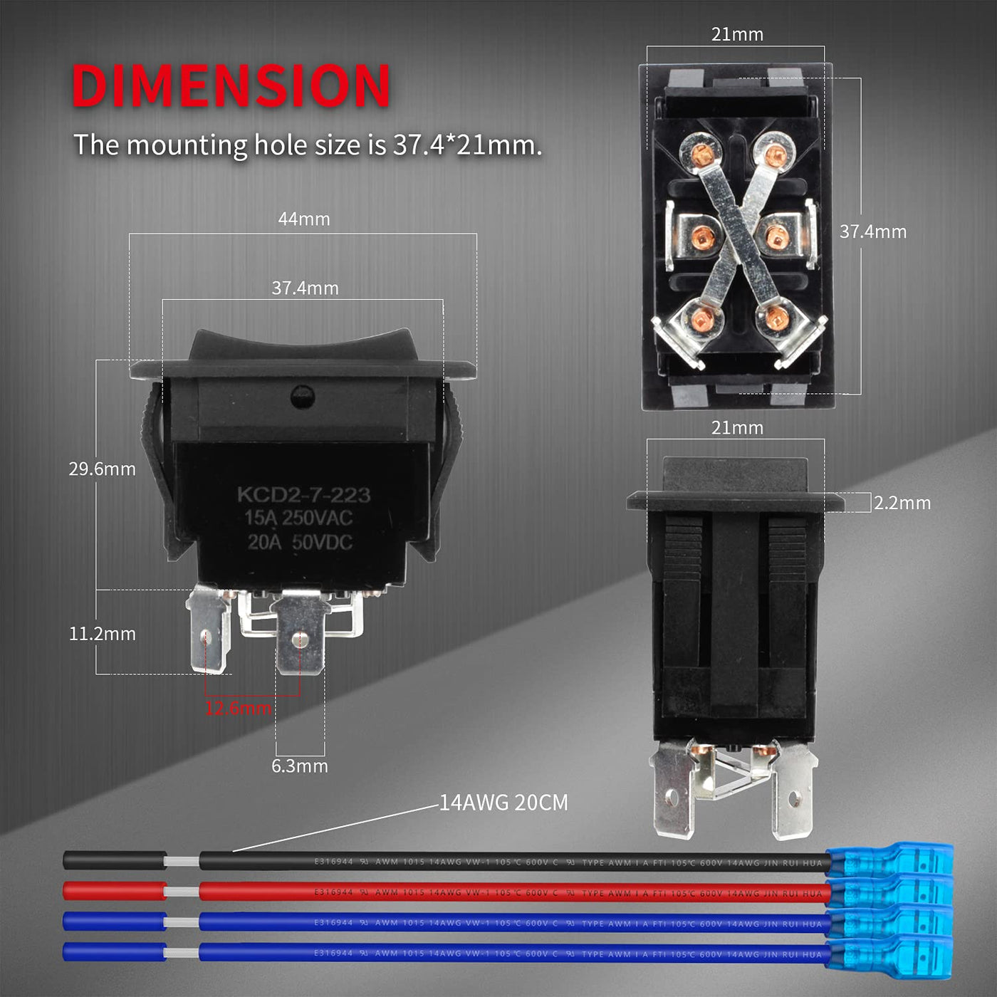 2 Pcs 30A 12V DPDT Monentary Polarity Reverse Rocker Switch with Connect Wires - DAIER