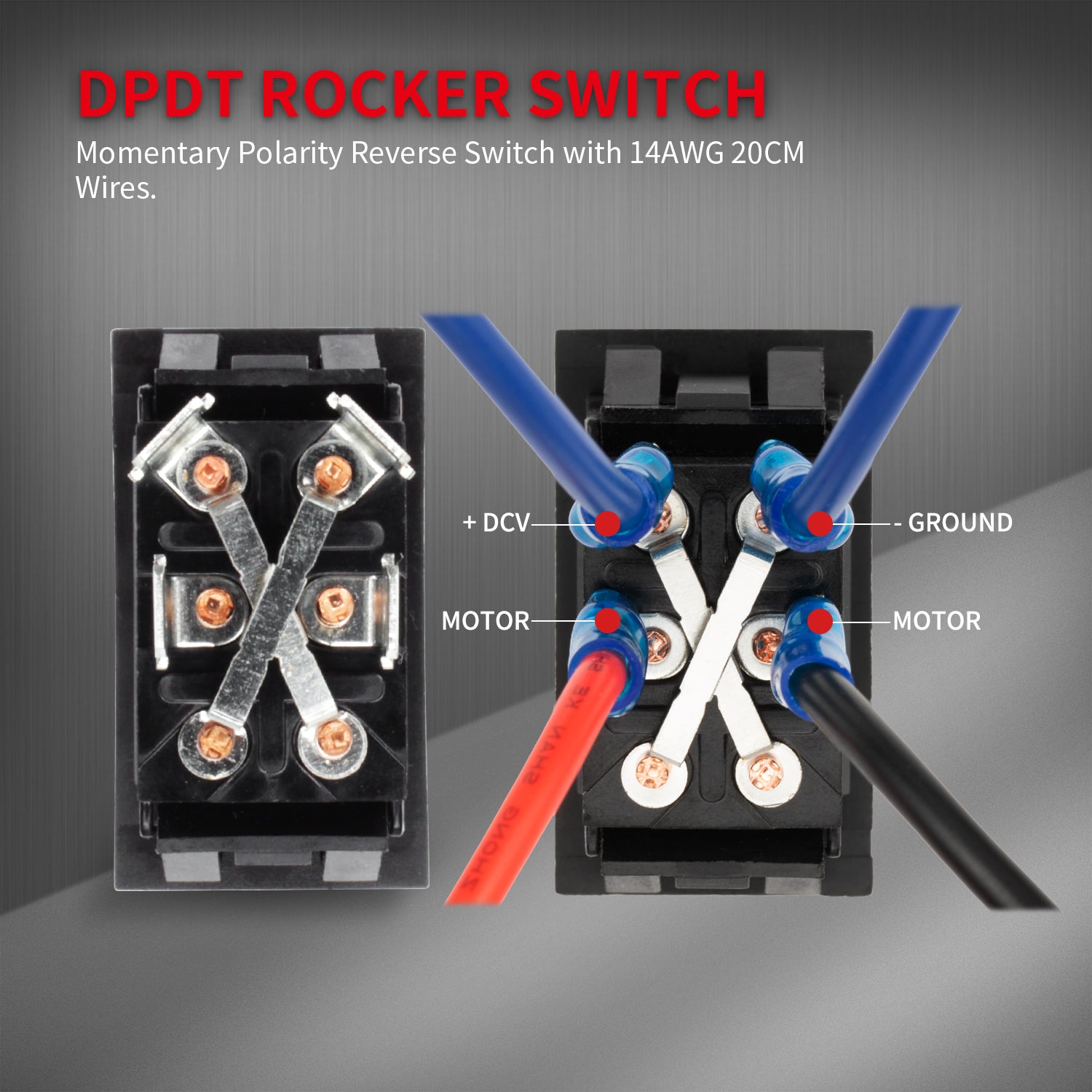 2 Pcs 30A 12V DPDT Monentary Polarity Reverse Rocker Switch with Conne ...
