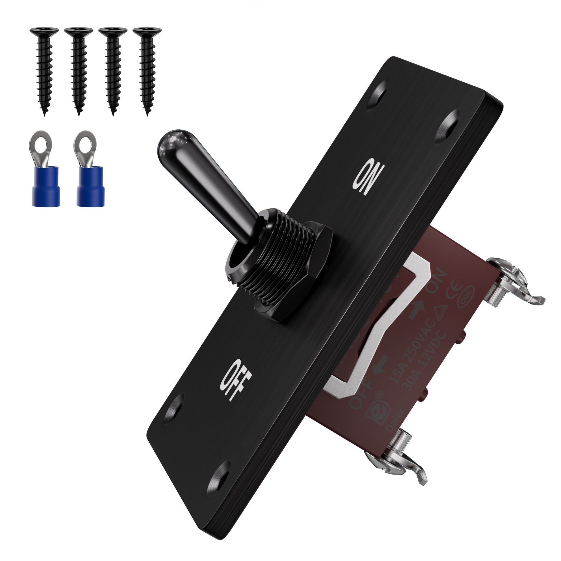 30A 12V SPST Toggle Switch | Black Handle Faceplate Kit | DAIER