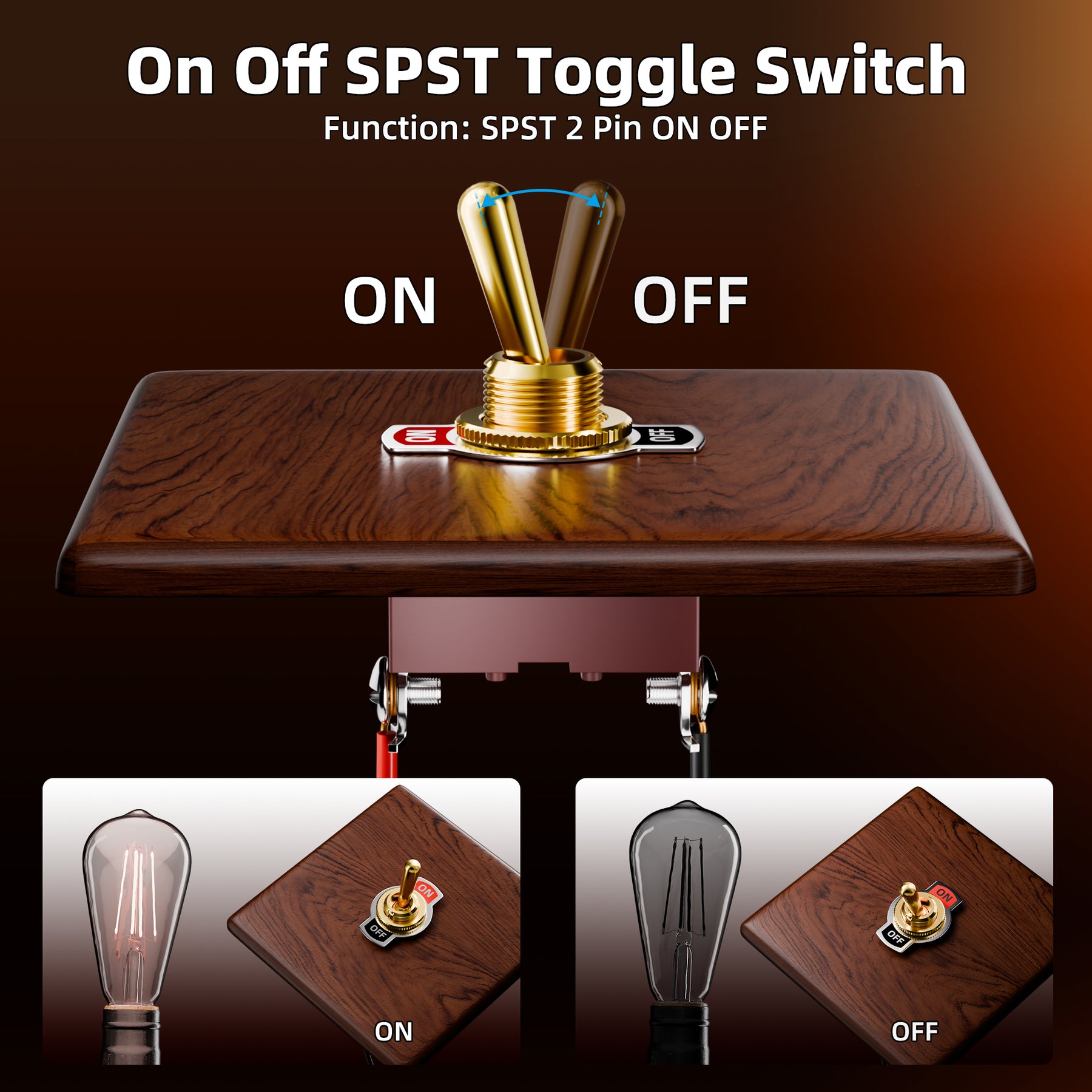 30A 12V Gold Handle Toggle Switch | Heavy Duty SPST 2-Pin ON-OFF for V ...