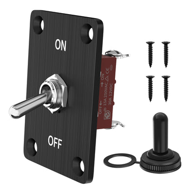 KN3C-101AA+WPC-06+DS 30A 12VDC SPST Latching Toggle Switch with Aluminum Panel and Cap