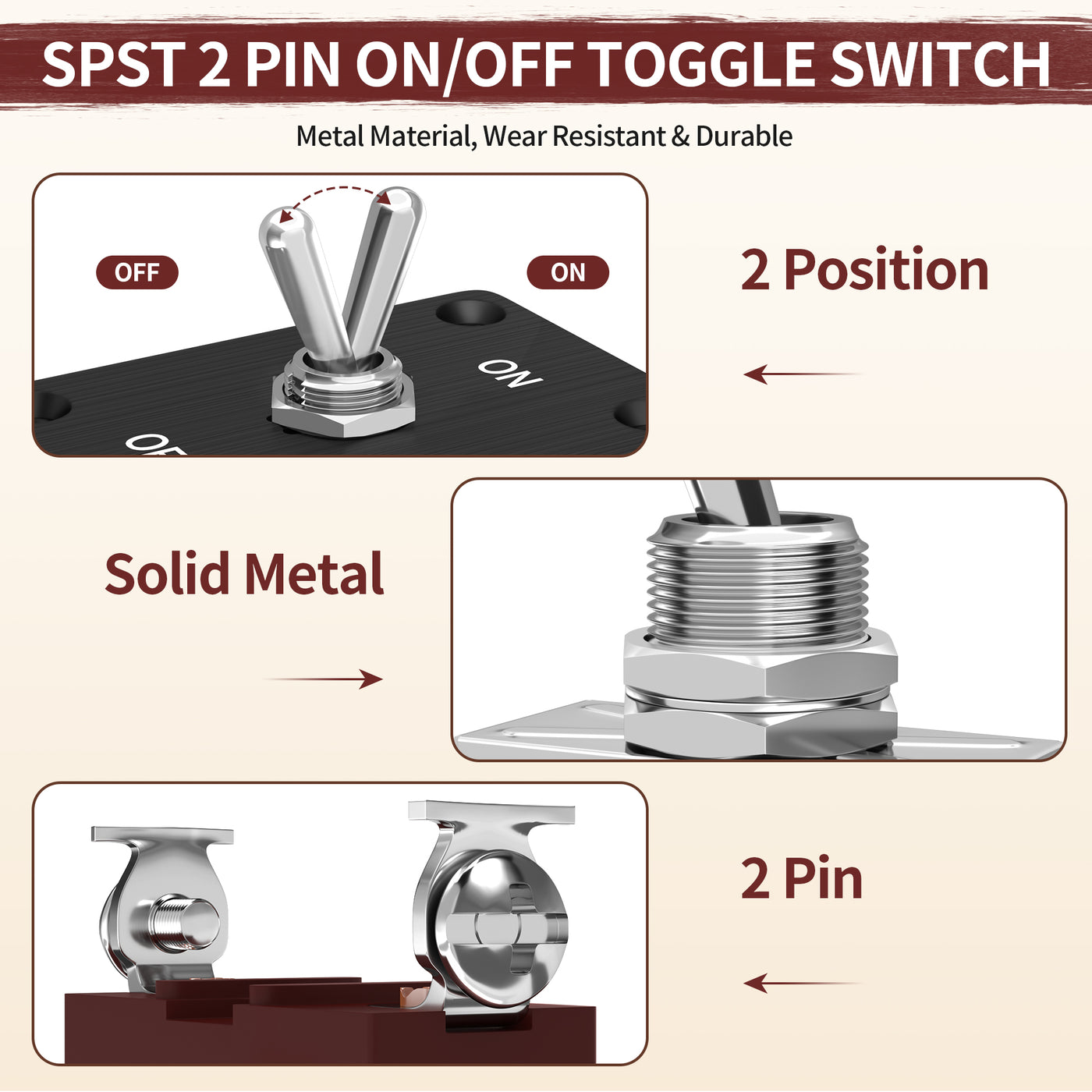 KN3C-101AA+WPC-06+DS SPST 2 Pin ON-OFF Toggle Switch