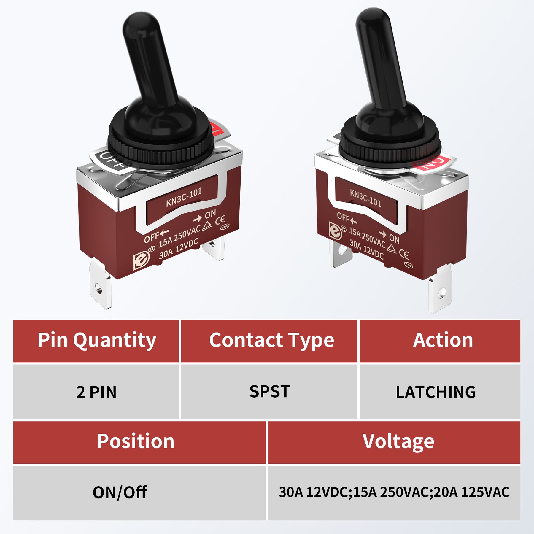 30A 12V SPST Toggle Switch | 2-Pin with Boot Cover | DAIER