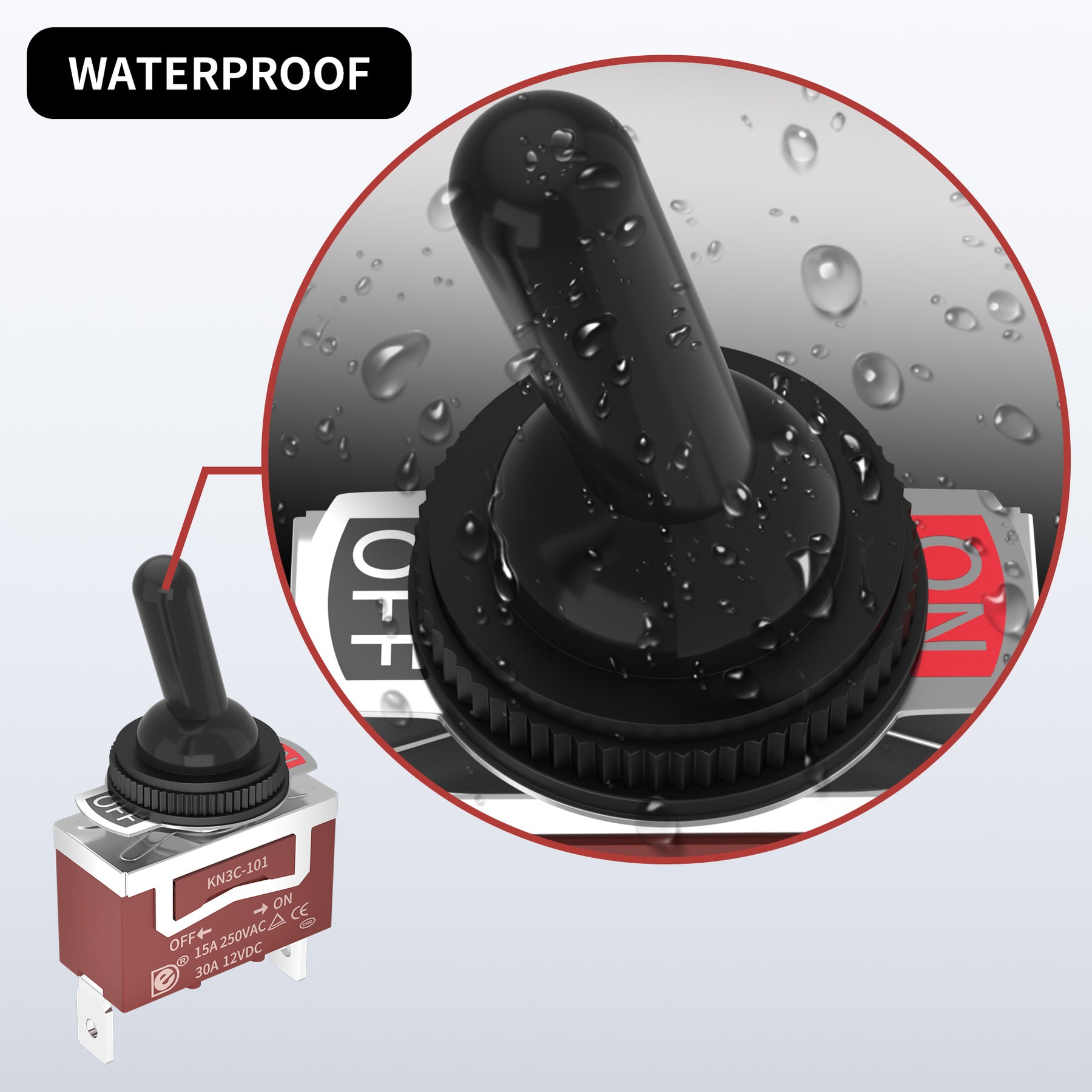 30A 12V SPST Toggle Switch | 2-Pin with Boot Cover | DAIER